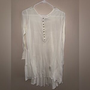 Free People Beach Cream‎ Button-Down Women's High Low Oversized Top size XS